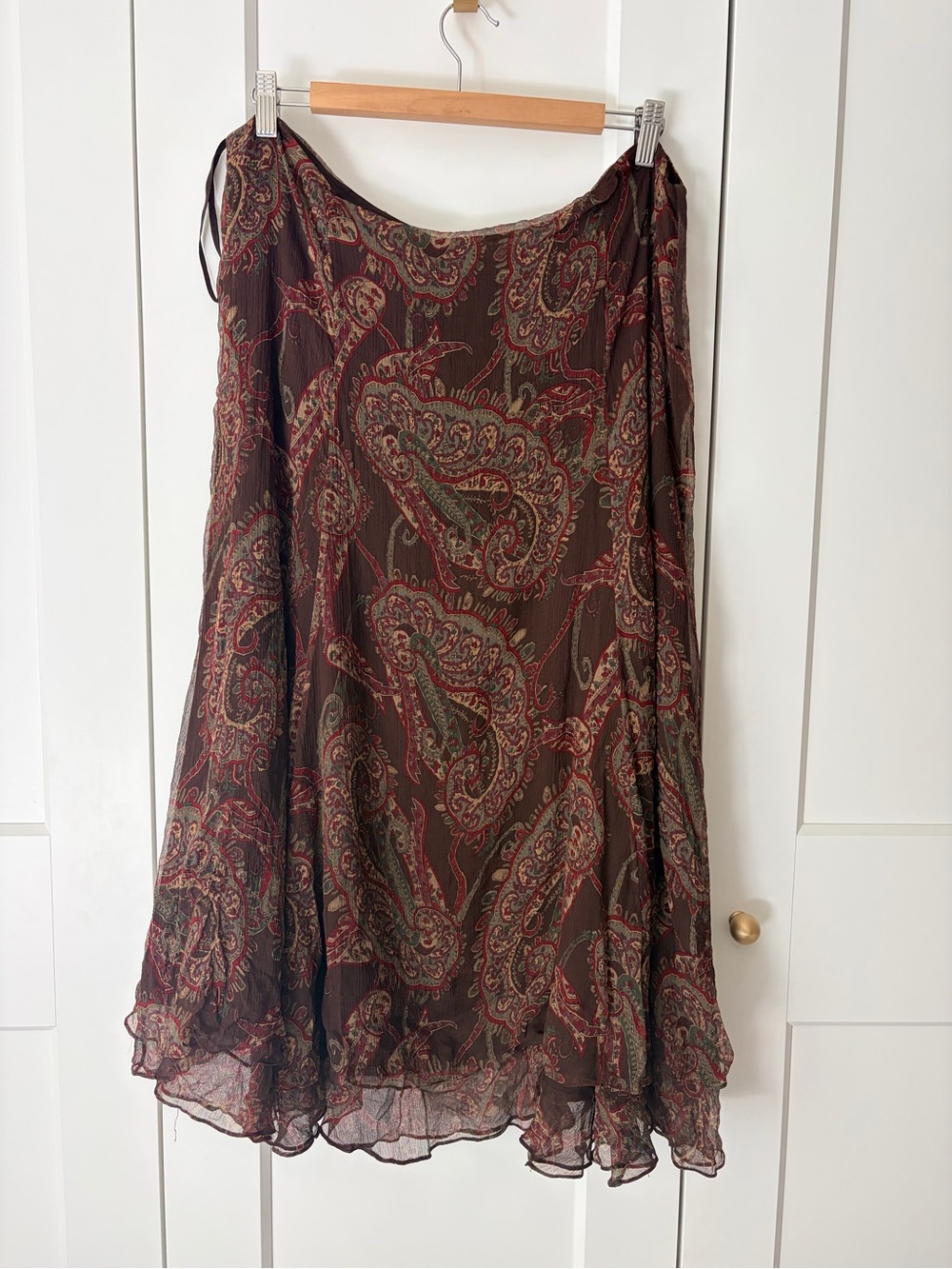 Lauren Ralph Lauren Brown Paisley A-Line Maxi Skirt Red & Green Accents | 16